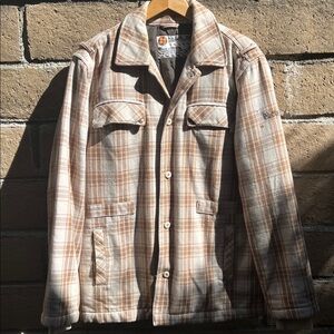 Quicksilver Plaid‎ snow jacket with Brown and Cream Pattern Mens size Med